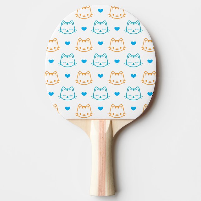 Sött katt- och hjärtmönster i orange och blå pingisracket (Framsidan)