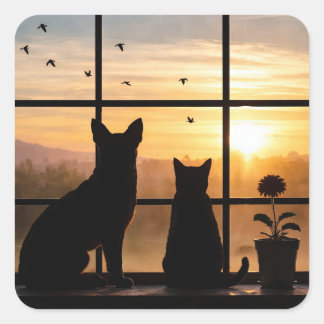 Sött katt- och hundkrukfönster fyrkantigt klistermärke