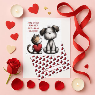 Sött katt- och hundvalentin för barn  anteckningskort