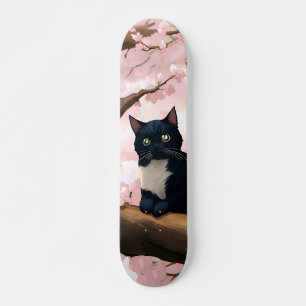 Sött Katt På Ett Körsbärsblomstrande Träd Mini Skateboard Bräda 18,5 Cm