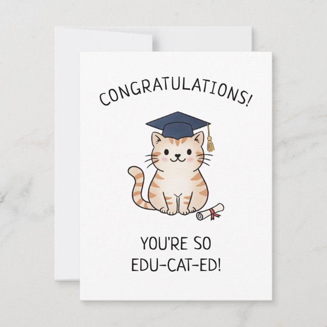 Sött Katt Puns Nyutexaminerad Examen Rolig Hälsnin (Framsida)