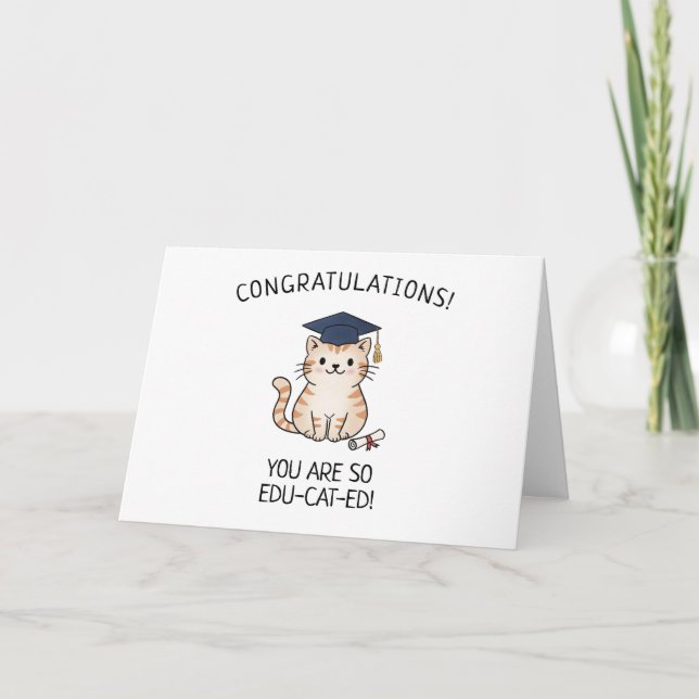 Sött Katt Puns Nyutexaminerad Examen Rolig Hälsnin Kort (Framsida)