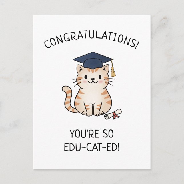 Sött Katt Puns Nyutexaminerad Examen Rolig Hälsnin Vykort (Framsida)