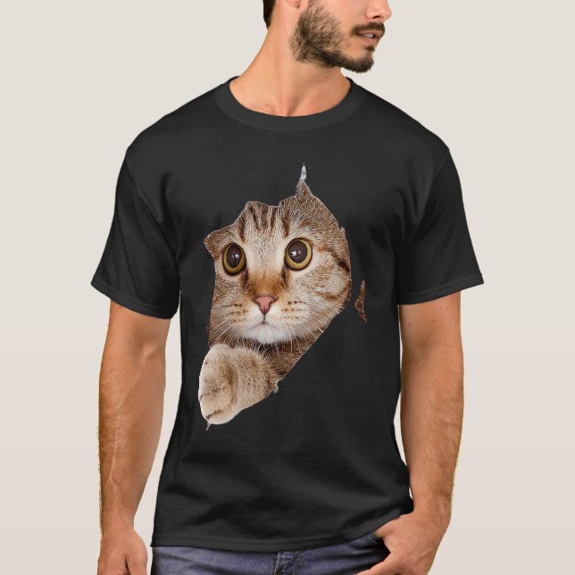 Sött Katt Rivet Tyg  Kattunge T Shirt (Framsida)