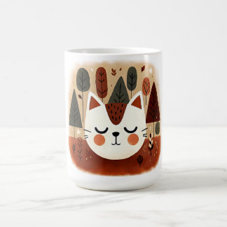 Sött katt skog höst skogsmark sovande kattunge kaffemugg
