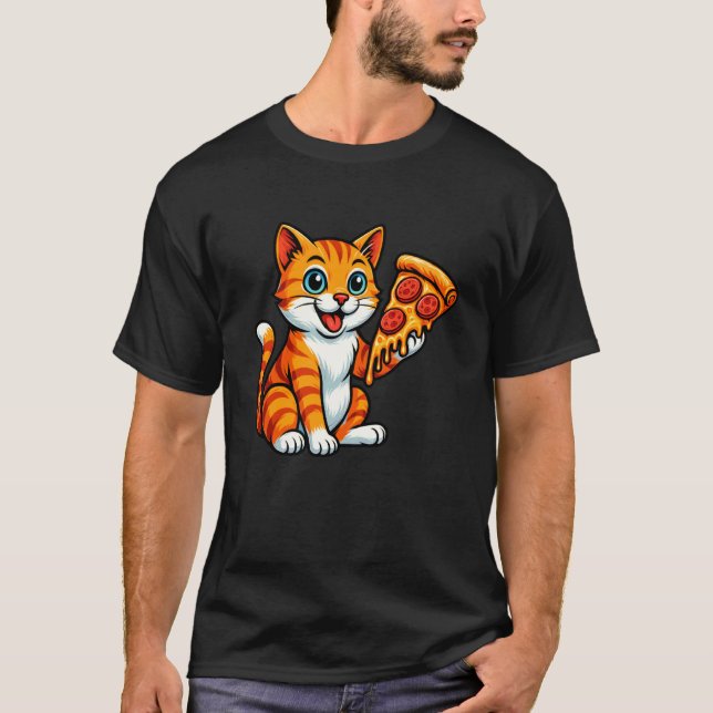 Sött Katt som äter Pizza T Shirt (Framsida)
