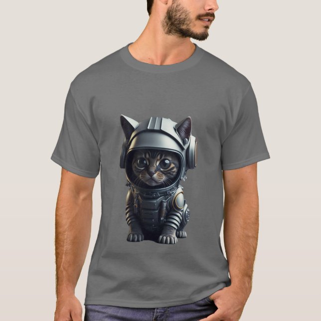 sött katt som bär astronautuniform t shirt (Framsida)