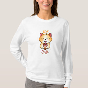 sött katt som dricker Boba-mjölkte T Shirt