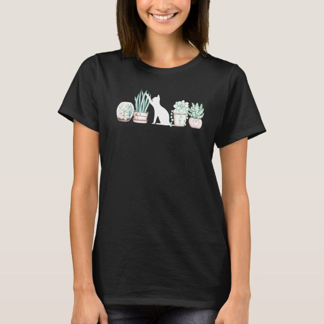 Sött katt som leker med krukväxter växter katter t shirt (Framsida)