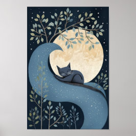 Sött katt som sover under månen och stjärnorna. poster