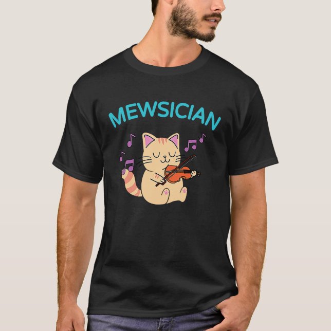 Sött Katt som Spelar Fiol T Shirt (Framsida)