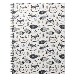 Sött Kattansikte & Fiskbensmönster - Barn Design Anteckningsbok