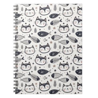 Sött Kattansikte & Fiskbensmönster - Barn Design Anteckningsbok