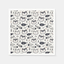 Sött Kattansikte & Fiskbensmönster - Barn Design Pappersservett