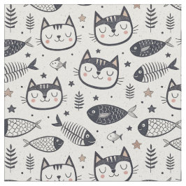 Sött Kattansikte & Fiskbensmönster - Barn Design Tyg