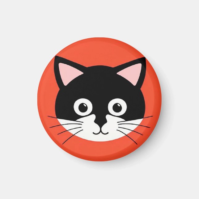 Sött Kattansikte Livlig Illustration Magnet (Framsidan)