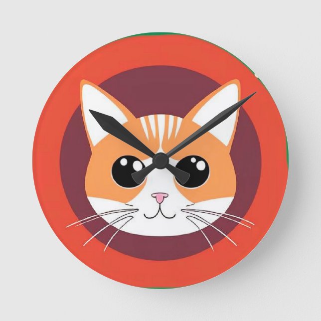 Sött Kattansikte Livlig Illustration Rund Klocka (Framsida)