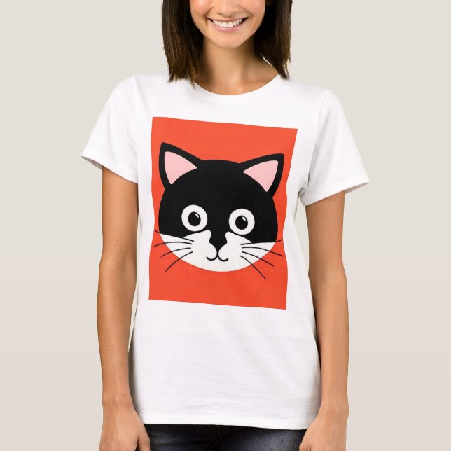 Sött Kattansikte Livlig Illustration T Shirt (Framsida)