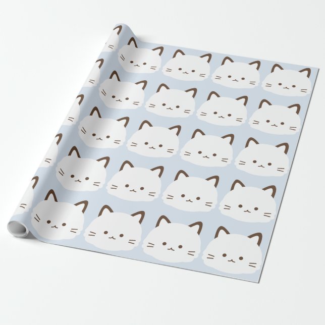 Sött kattansikte med pastellblå bakgrund presentpapper (Utrullad)
