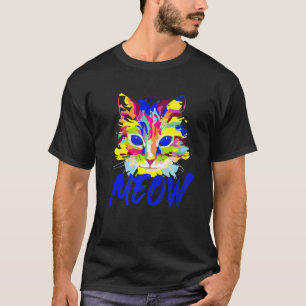 Sött Kattansikte Meow Färgglad Grafisk Katt T Shirt