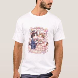 Sött Kattbröllop Nygifta Par Kawaii Brud- T Shirt