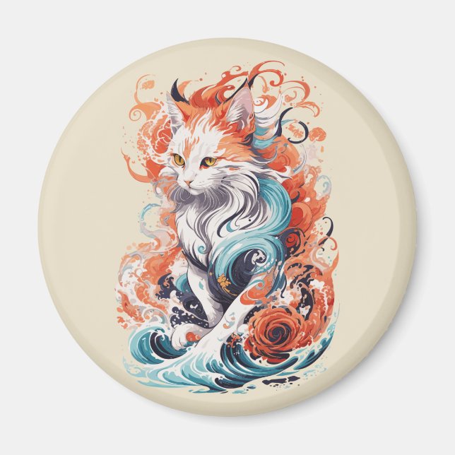 Sött kattdesign i nystil magnet (Framsidan)