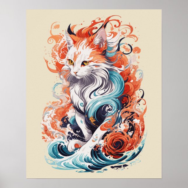 Sött kattdesign i nystilad traditionell stil poster (Framsidan)
