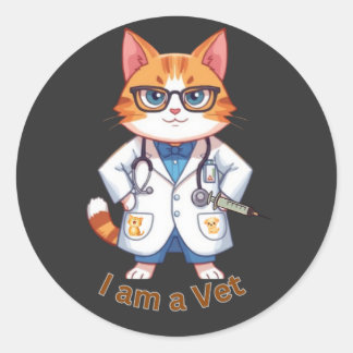 Sött kattdjurs "Jag är veterinär"-design Runt Klistermärke