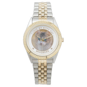 Sött Kattfoto Guld Namn Tassavtryck Personligt Armbandsur