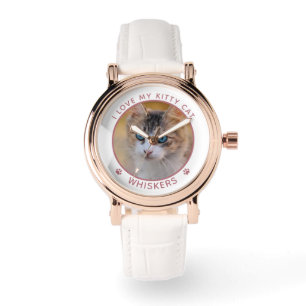 Sött Kattfoto Namn Rosa Tassavtryck Personligt Armbandsur