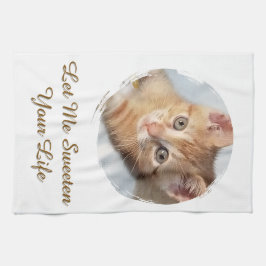 Sött kattfoto, text, utbytbart, kökshandduk