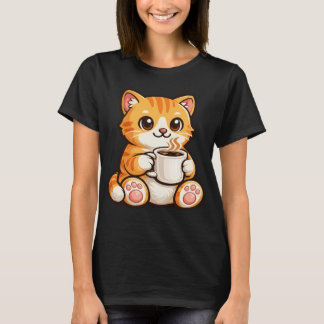 Sött Kattkaffe – Mysig Orange Katt som Dricker Kaf T Shirt