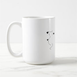Sött kattlinjeteckning, med tre hjärtan kaffemugg