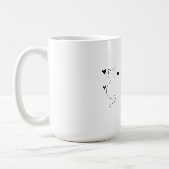 Sött kattlinjeteckning, med tre hjärtan kaffemugg (Vänster)
