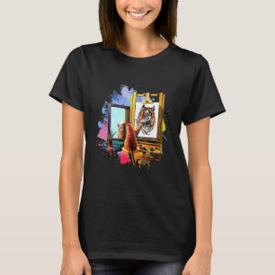 Sött Kattmålning Lejon Konstnärligt Djur T Shirt