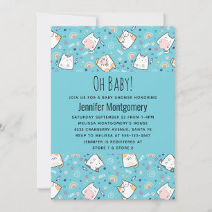 Sött kattmönster - baby shower med charm inbjudningar
