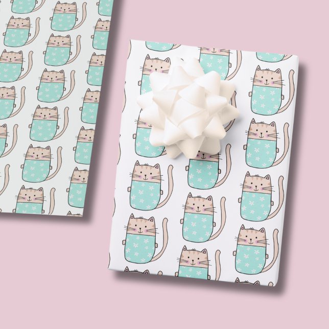 Sött Kattmönster Flickors Födelsedag Presentpapper (Kitty Cat pattern wrapping paper)