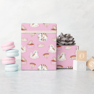 Sött kattmönster i rosa inpackningspapper presentpapper