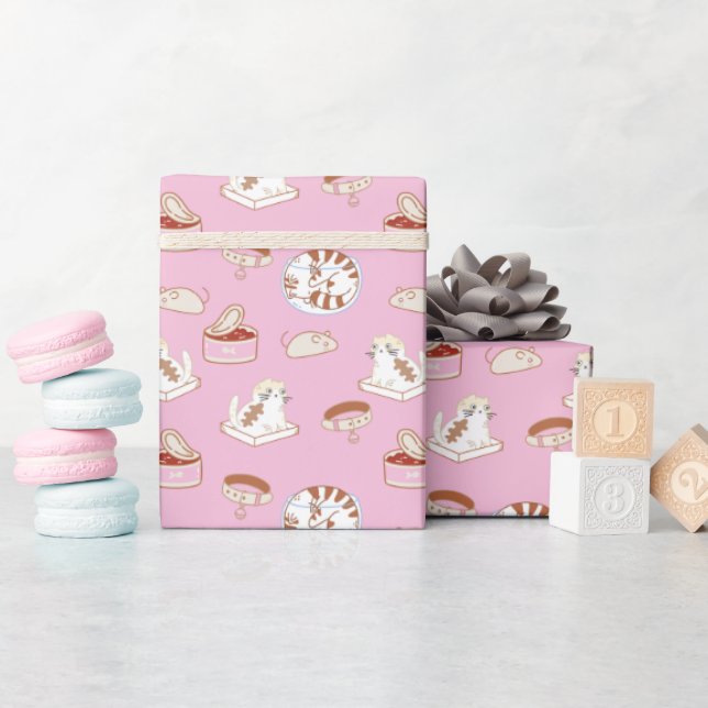 Sött kattmönster i rosa inpackningspapper presentpapper (Baby Shower)