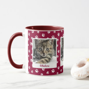 Sött Kattnamn & Foto Röda och Vita Tassavtryck Mugg