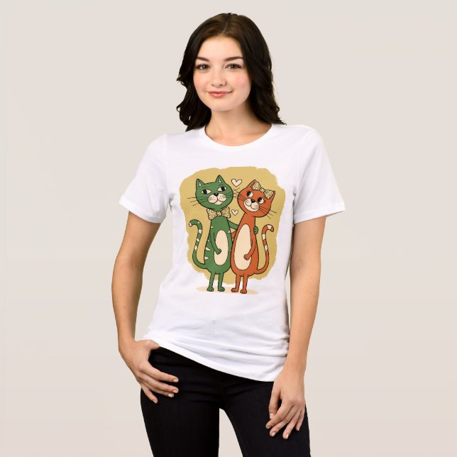 Sött Kattpar Design T Shirt (Framsida Full)