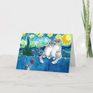 Sött kattpar Van Gogh Stjärnklar natt-kort Kort