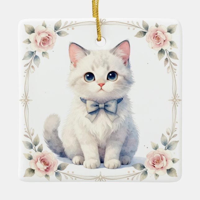 sött kattpynt julgransprydnad keramik (Framsida)
