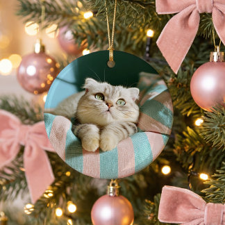 Sött Kattunge 2 Foto Rund Julgransprydnad Keramik