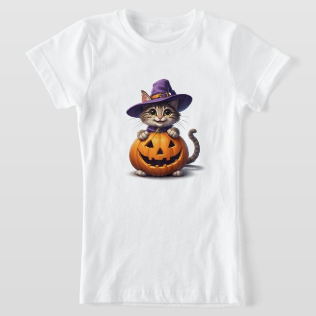 Sött Kattunge i Häxhatt Med Pumpa 👻 T Shirt (Laydown)