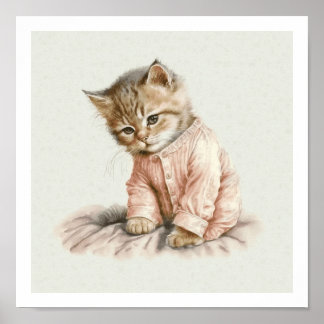 Sött kattunge i rosa pyjamas affisch tryck