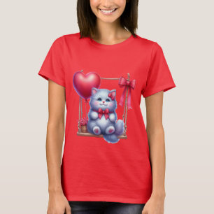 Sött kattunge på gunga med hjärtballongskonst 🐱🎈 t shirt