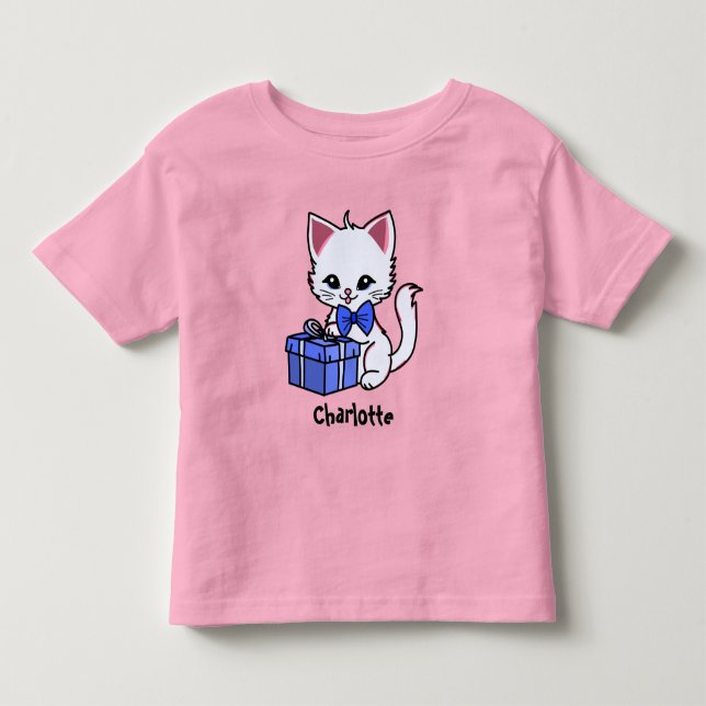 Sött kattunge ritande med present t shirt (Framsida)