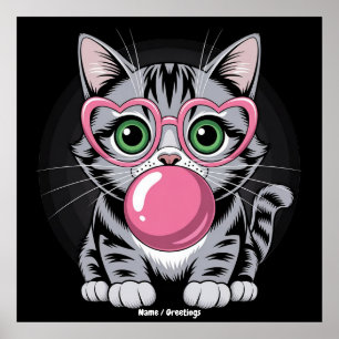 Sött kattunge som äter tuggummi och gör bubbla - r poster