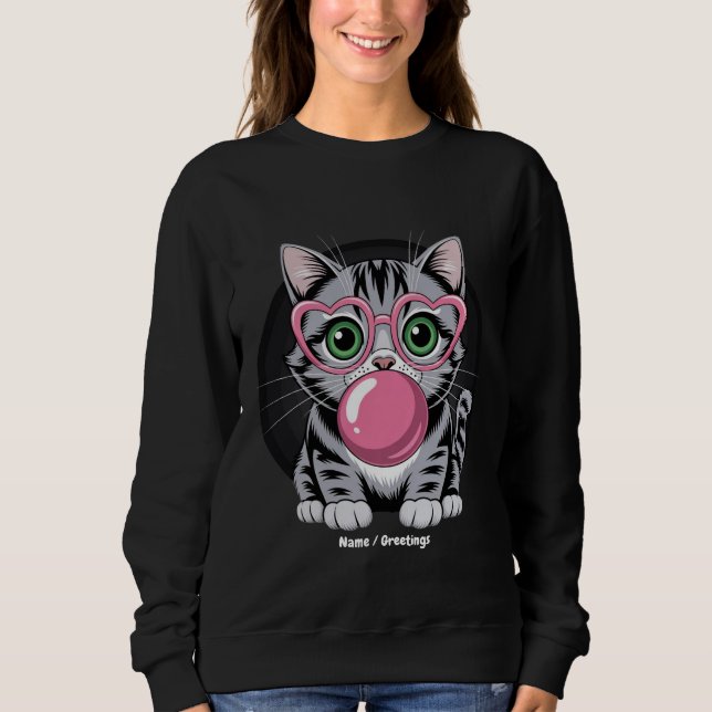 Sött kattunge som äter tuggummi och gör bubbla Rol T Shirt (Framsida)